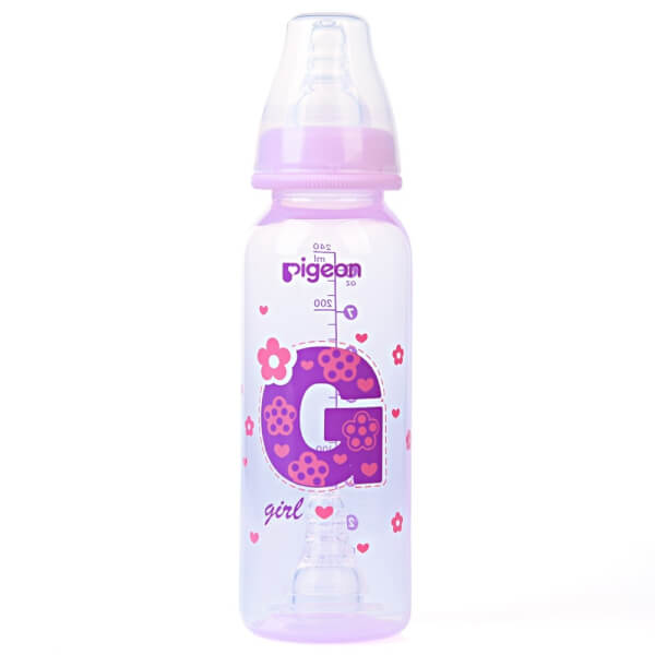 Bình sữa Pigeon nhựa PP BPA Free cổ hẹp bé gái 240ml