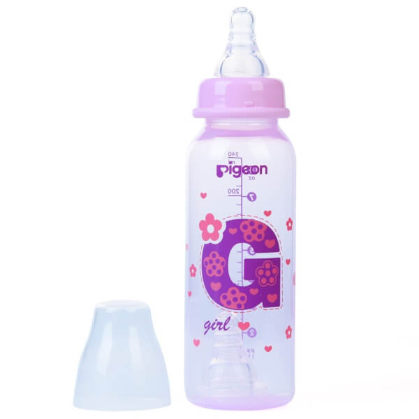 Bình sữa Pigeon nhựa PP BPA Free cổ hẹp bé gái 240ml