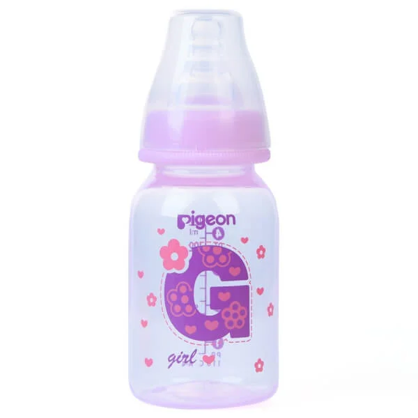 Bình sữa Pigeon nhựa PP BPA Free cổ hẹp bé gái 120ml