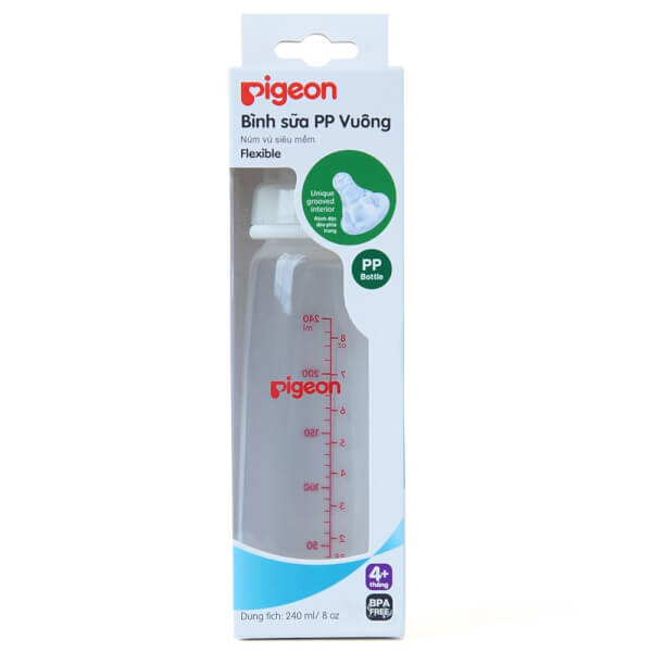 Bình sữa Pigeon nhựa PP BPA Free cổ hẹp vuông 240ml