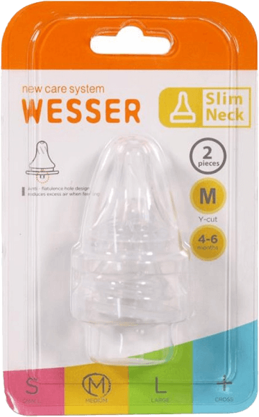 Vỉ 2 núm ty Wesser silicone cổ hẹp size M
