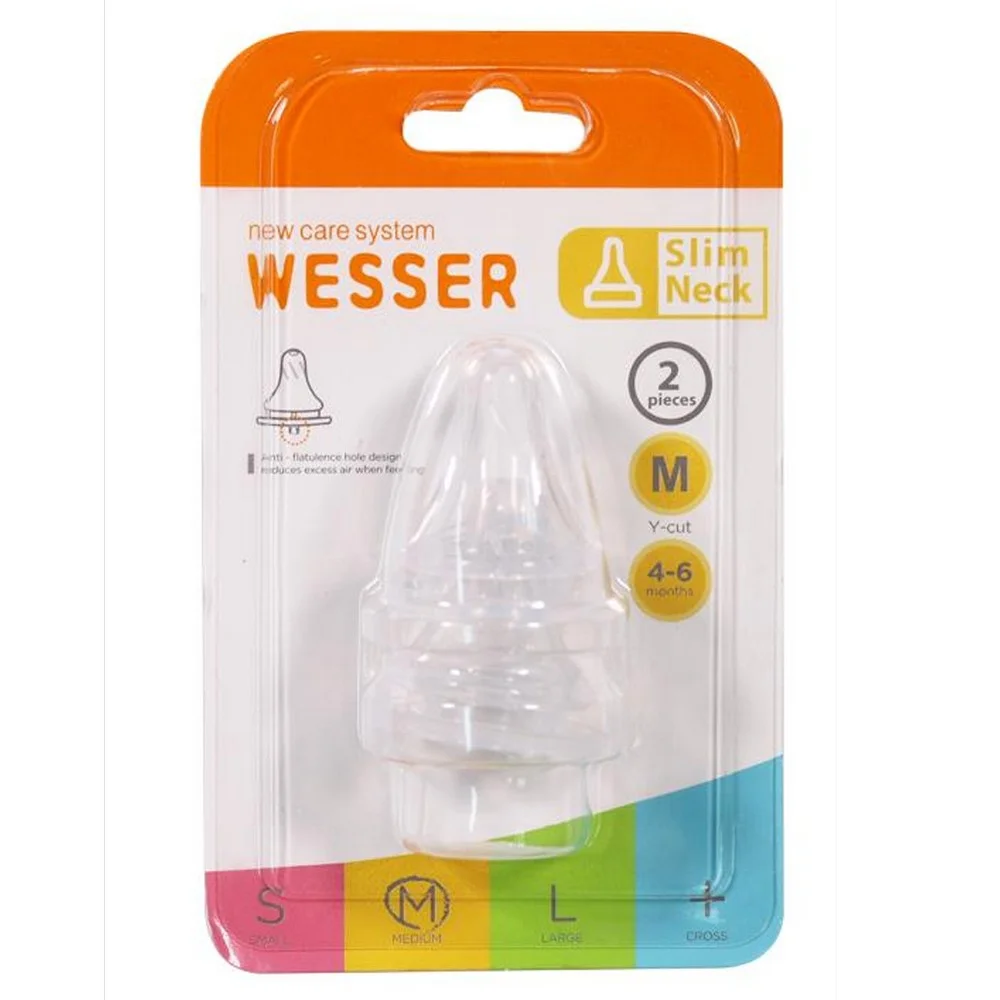 Vỉ 2 núm ty Wesser silicone cổ hẹp size M