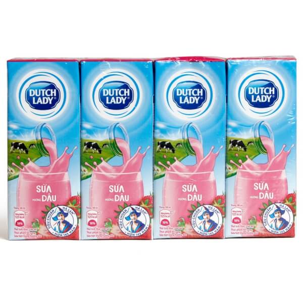 Sữa tiệt trùng hương dâu Dutch Lady 180ml  - Lốc 4 hộp