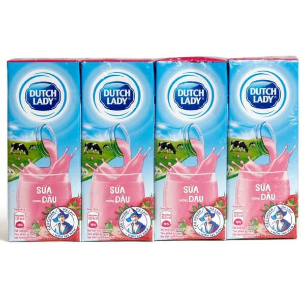 Sữa tiệt trùng hương dâu Dutch Lady 180ml  - Lốc 4 hộp