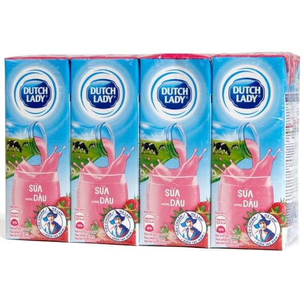 Sữa tiệt trùng hương dâu Dutch Lady 180ml  - Lốc 4 hộp