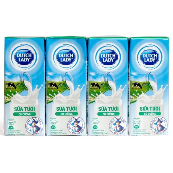 Combo 2 thùng Sữa tươi tiệt trùng có đường Dutch Lady 180ml - Lốc 4 hộp - 12 lốc/thùng