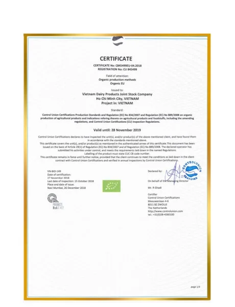 Combo 2 lon Sữa Vinamilk Organic Gold 1 850g (0-6 tháng)