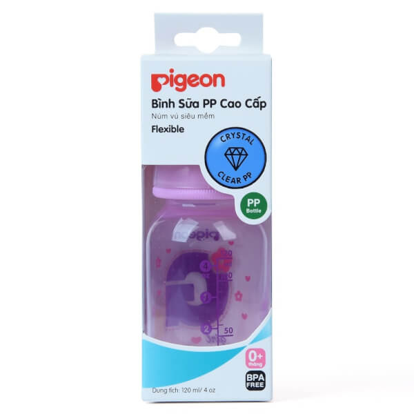 Combo 2 Bình sữa Pigeon nhựa PP BPA Free cổ hẹp bé gái 120ml