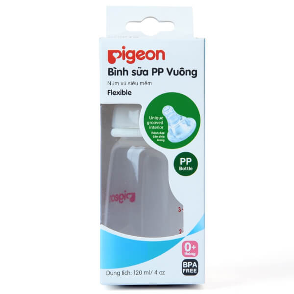 Combo 2 Bình sữa Pigeon nhựa PP BPA Free cổ hẹp vuông 120ml