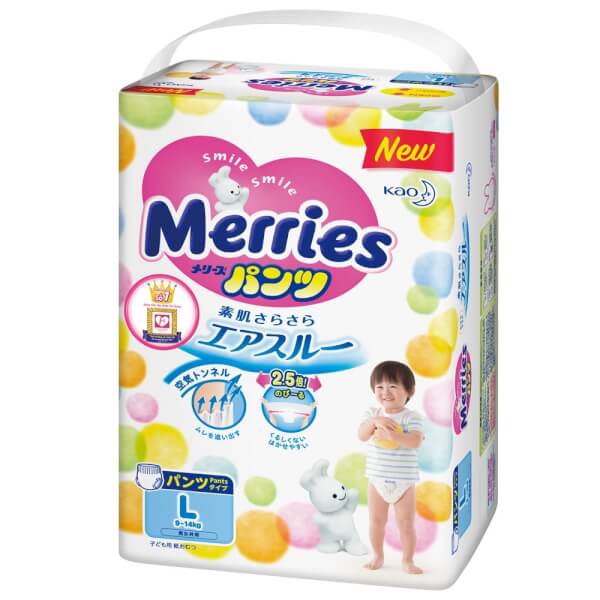Combo 1 Bỉm tã quần Merries size L 44 miếng (9-14kg) và 1 Băng vệ sinh ban đêm Laurier siêu mỏng (35cm) - 10 miếng