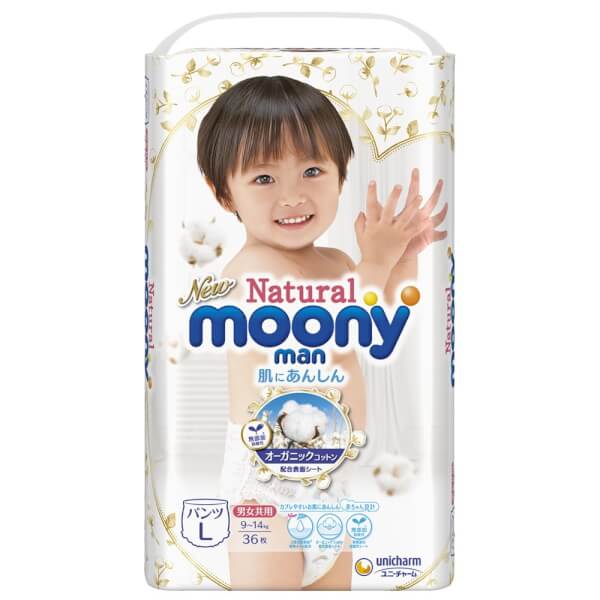 Combo 5 gói bỉm tã quần Moony Natural size L 36 miếng (9-14kg)