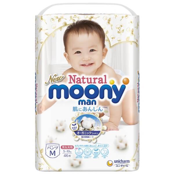 Combo 3 gói Bỉm tã quần Moony Natural size M 46 miếng (5-10kg)