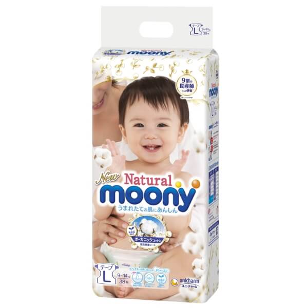 Combo 3 gói Bỉm tã dán Moony Natural size L 38 miếng (9-14kg)