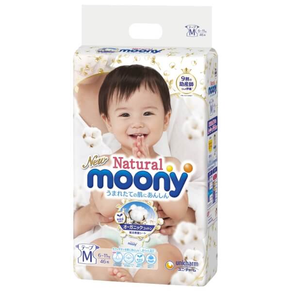 Combo 3 gói Bỉm tã dán Moony Natural size M 46 miếng (6-11kg)