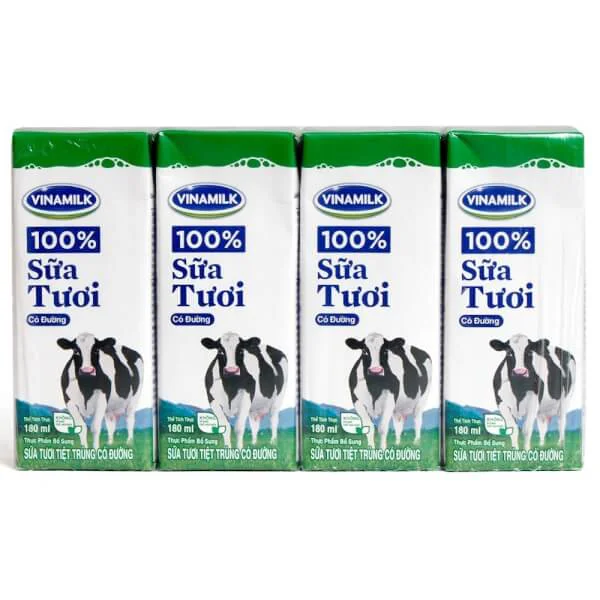 Sữa tươi tiệt trùng có đường Vinamilk 180ml - Thùng 12 lốc