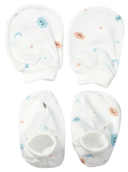 Bộ bao tay chân sơ sinh bo CF Trắng