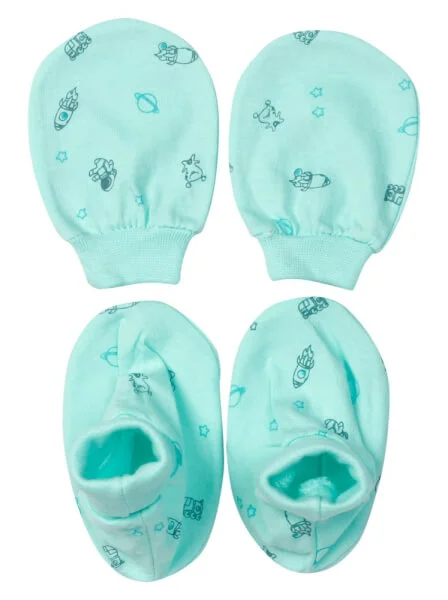 Bộ bao tay chân sơ sinh bo CF Xanh Ngọc