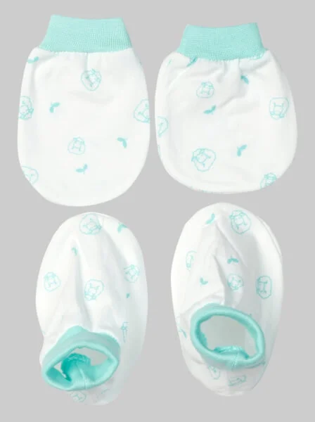 Bộ bao tay chân sơ sinh bo CF Xanh Ngọc