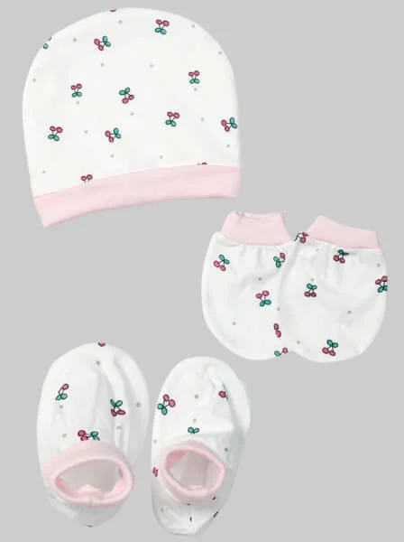 Bộ nón bao tay chân sơ sinh bo CF Hồng
