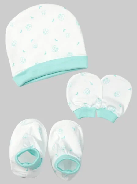 Bộ nón bao tay chân sơ sinh bo CF Xanh Ngọc