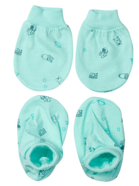 Bộ nón bao tay chân sơ sinh bo CF Xanh Ngọc