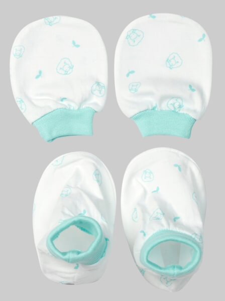 Bộ nón bao tay chân sơ sinh bo CF Xanh Ngọc