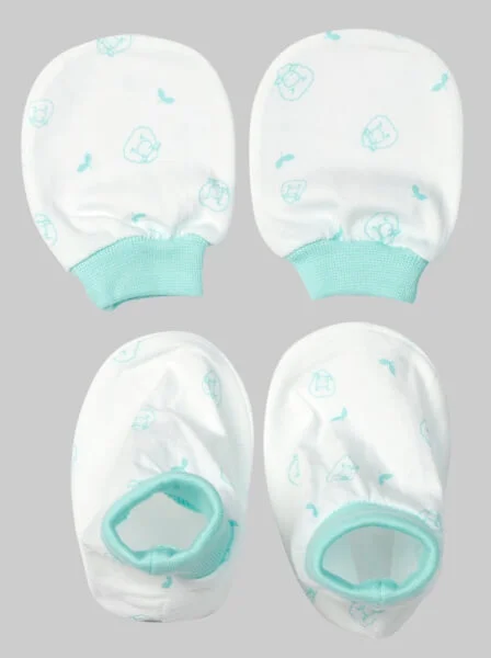 Bộ nón bao tay chân sơ sinh bo CF Xanh Ngọc