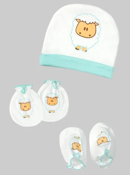 Bộ nón bao tay chân sơ sinh thun CF Xanh Ngọc