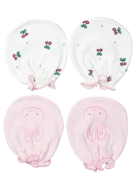 Bao tay sơ sinh thun in hoạ tiết 2 đôi CF Hồng