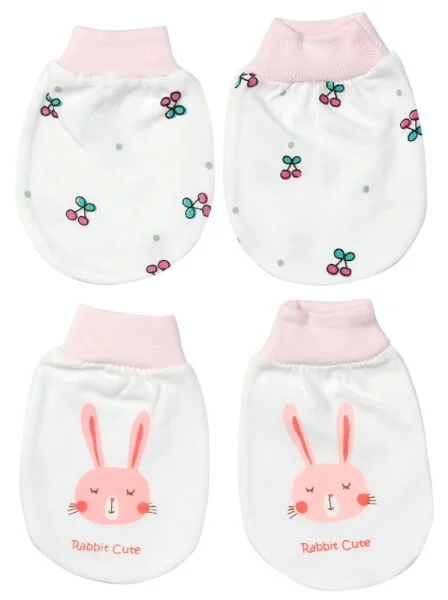 Bao tay sơ sinh bo in hoạ tiết 2 đôi CF Hồng