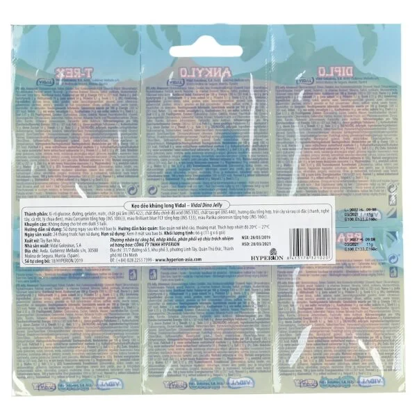Vỉ Kẹo dẻo khủng long Vidal - Vidal Dino Jelly 66g