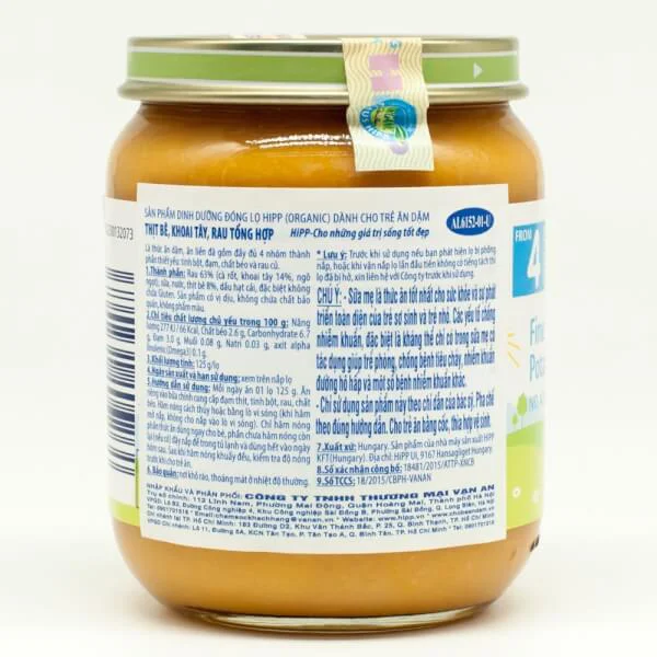 Dinh dưỡng đóng lọ HiPP Organic - Thịt bê, khoai tây, rau tổng hợp 125g