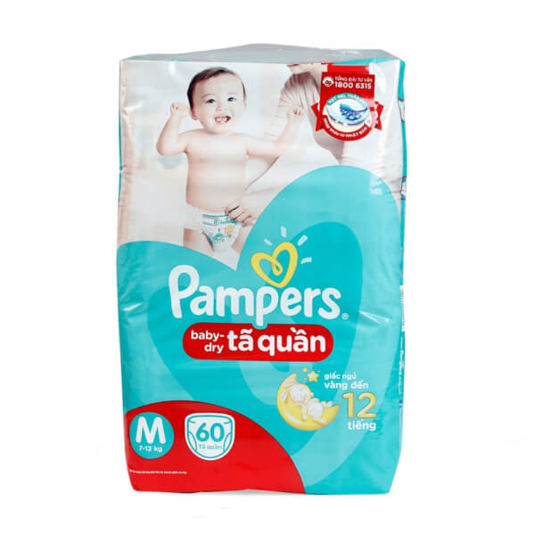 Tã quần Pampers jumbo new M, 7-12kg, 60 miếng