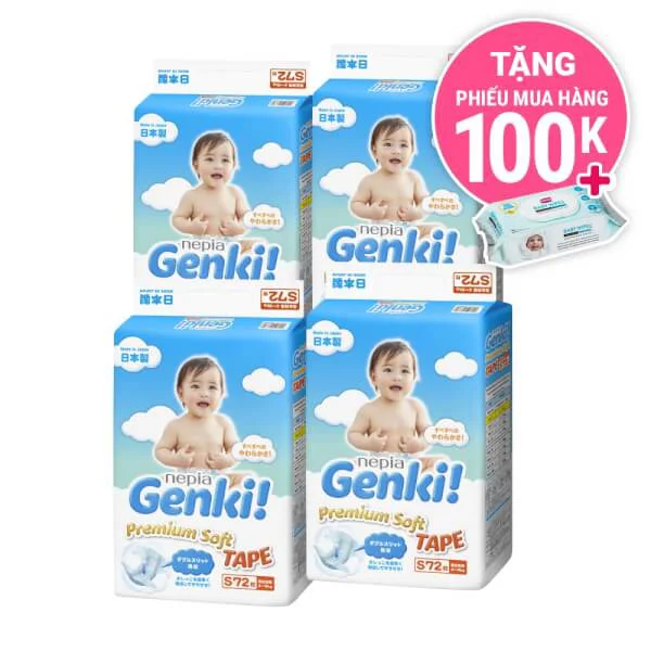 Combo 4 Tã dán Nhật cao cấp Genki (S, 72 miếng)