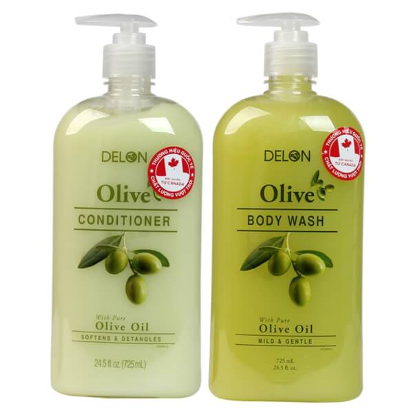Combo Dầu Xả và Sữa Tắm Delon với tinh dầu Olive