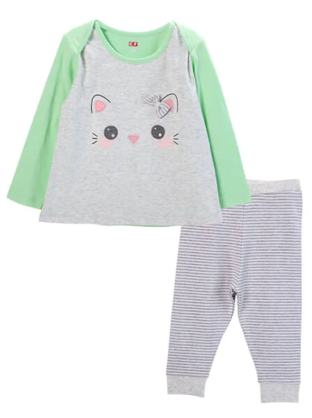 Bộ thun bé gái dài CF G129046 (Trắng)