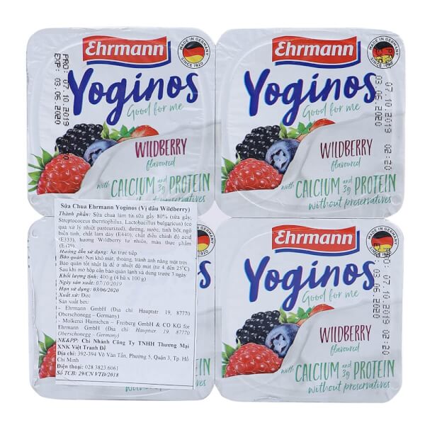 Sữa chua Ehrmann Yoginos vị dâu Wildberries, 4x100gr