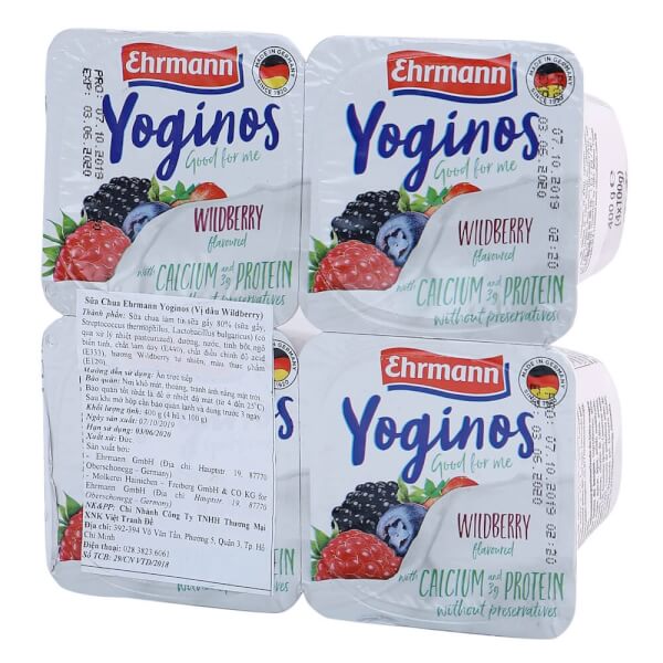 Sữa chua Ehrmann Yoginos vị dâu Wildberries, 4x100gr