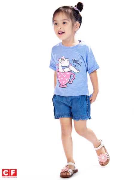 Áo thun bé gái tay ngắn CF G099022 Xanh
