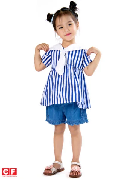 Quần jeans bé gái ngắn CF G109020 Xanh jean