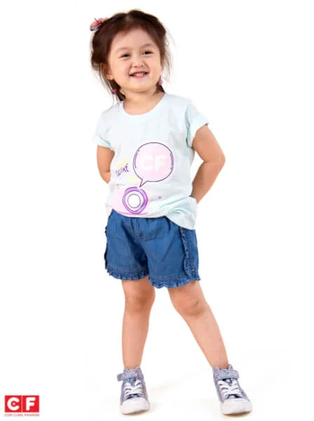 Quần jeans bé gái ngắn CF G109020 Xanh jean