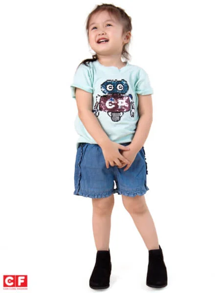 Quần jeans bé gái ngắn CF G109020 Xanh jean
