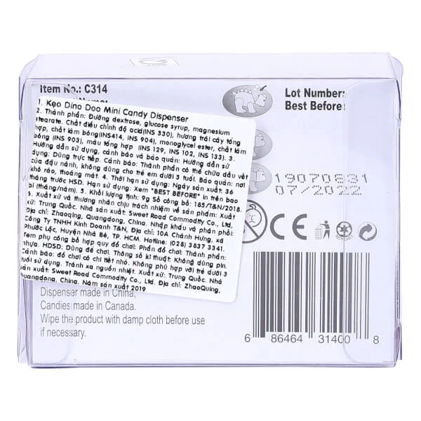 Kẹo Dino Doo Mini Candy Dispenser 9g
