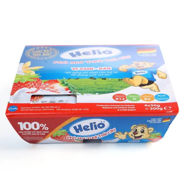 Phô mai tươi trái cây Helio vị vani - dâu - Helio Fruity fresh cheese strawberry - vanilla (50g) - Lốc 4