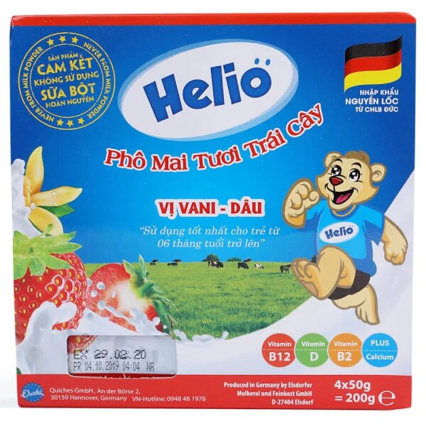 Phô mai tươi trái cây Helio vị vani - dâu - Helio Fruity fresh cheese strawberry - vanilla (50g) - Lốc 4