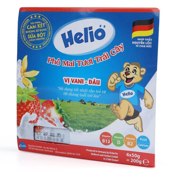 Phô mai tươi trái cây Helio vị vani - dâu - Helio Fruity fresh cheese strawberry - vanilla (50g) - Lốc 4