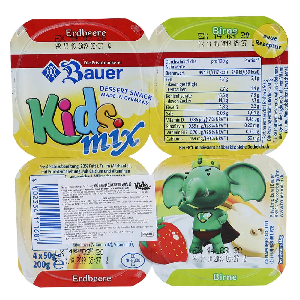 Phô mai hoa quả Kids Mix vị dâu lê 50g - Lốc 4