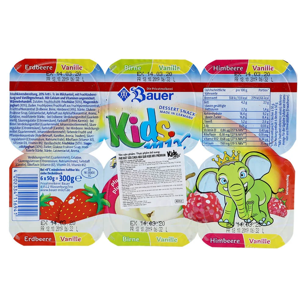 Pho mát sữa chua hoa quả Kids Mix Premium 50g - Lốc 6