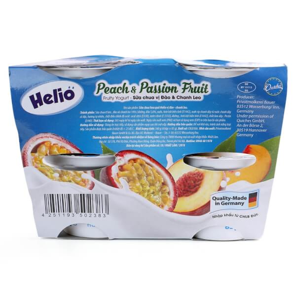 Sữa chua hoa quả Helio vị đào - chanh leo 85g - Lốc 4