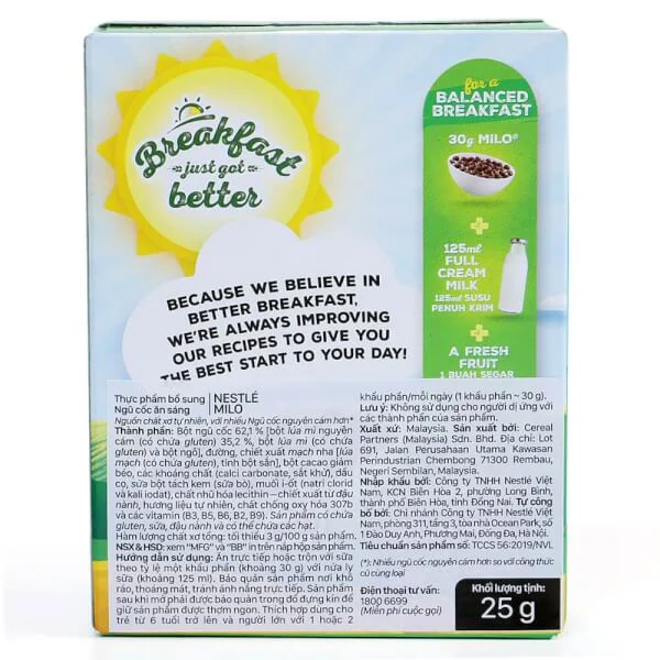 Thực phẩm bổ sung ngũ cốc ăn sáng Nestlé Milo 25g